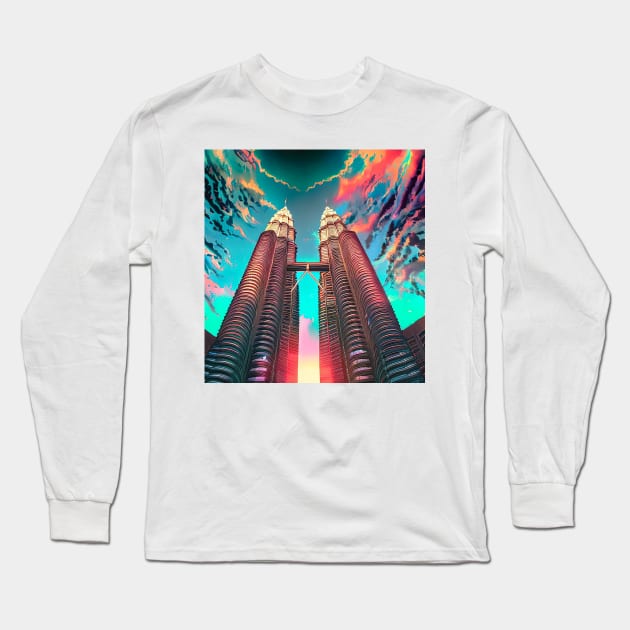 Malaysia, Petronas Twin Towers,cloud Long Sleeve T-Shirt by cloudart2868